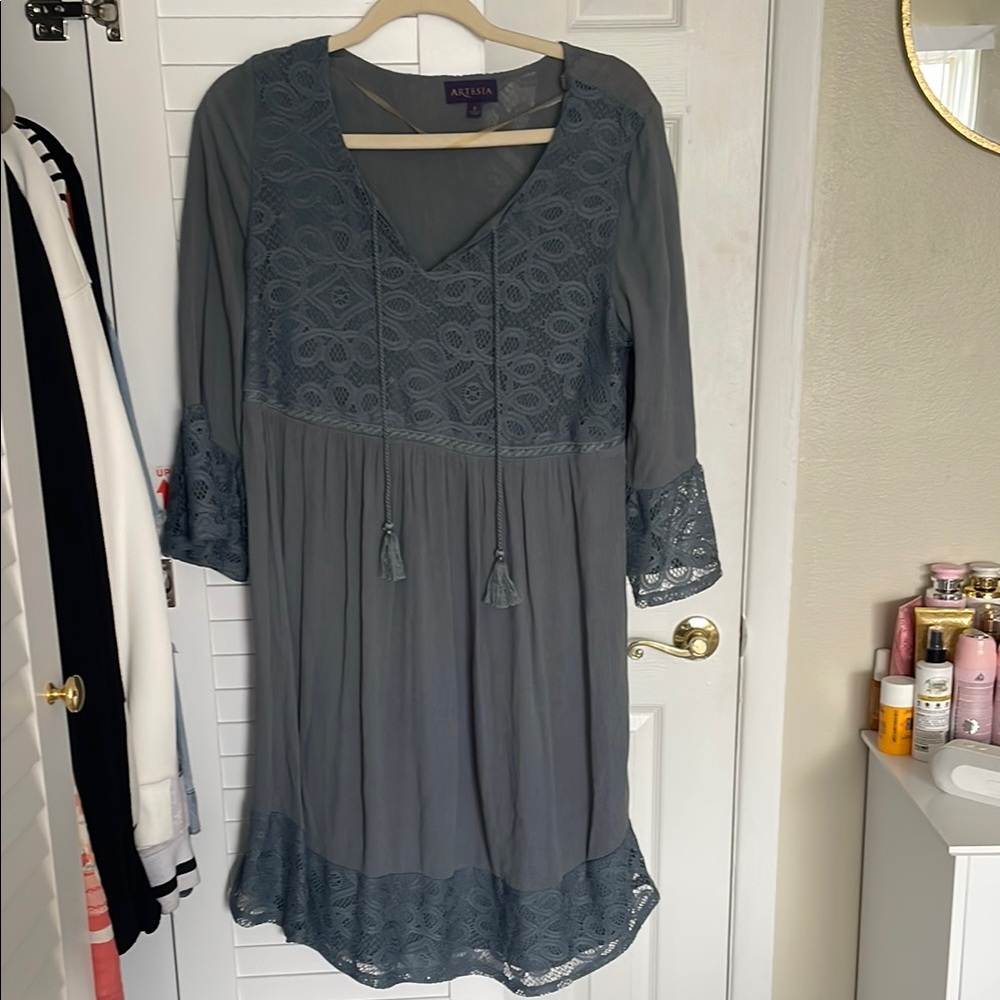 Azules Charcoal Lace Trim Dress